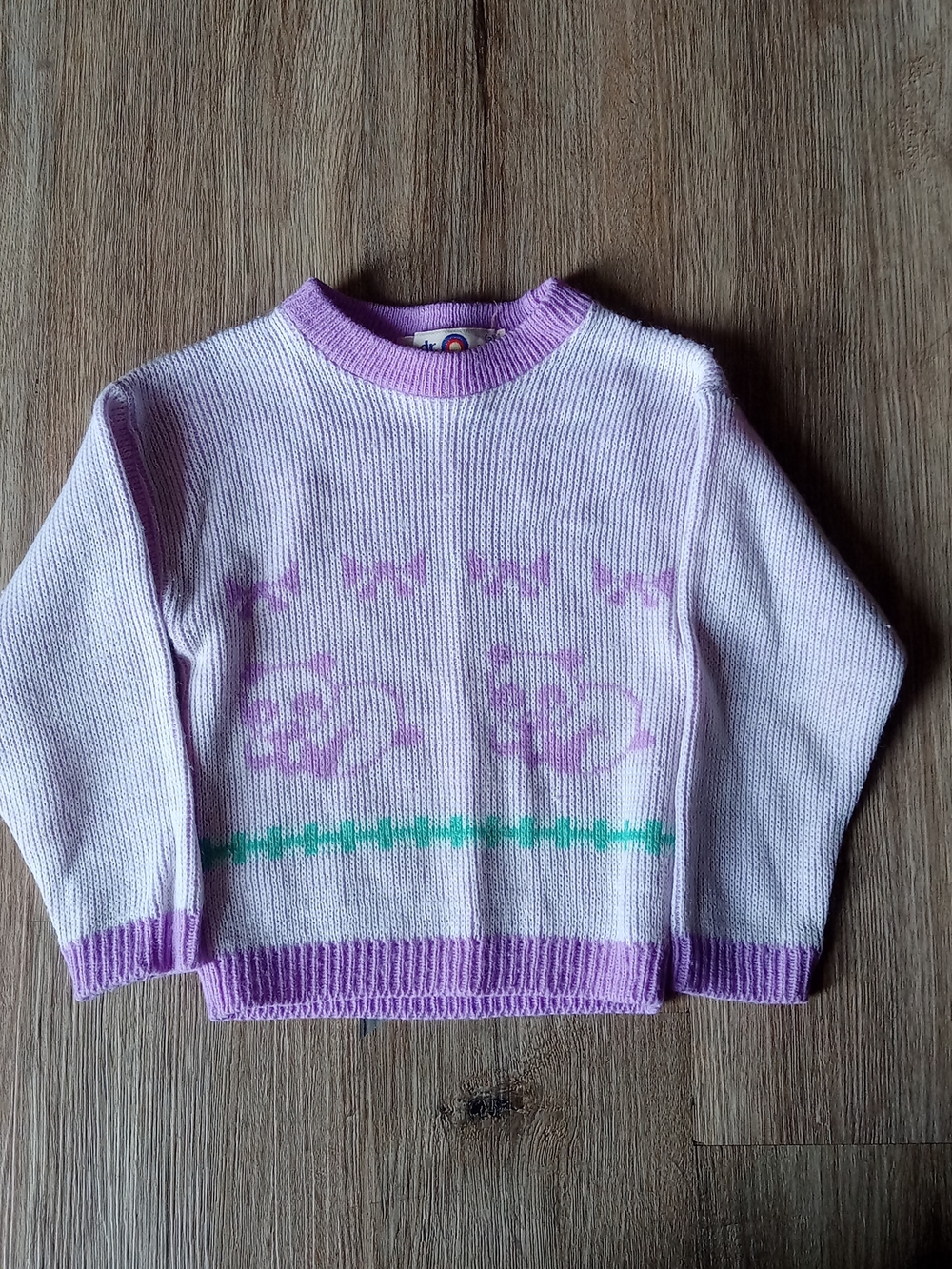 Vintage 80s Purple Pandas Acrylic Sweater 2T Toddler Dr Denton Damaged